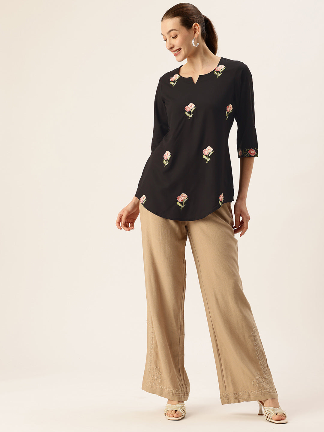 Black Floral Embroidered Tunic