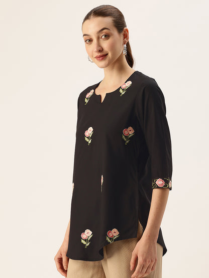 Black Floral Embroidered Tunic