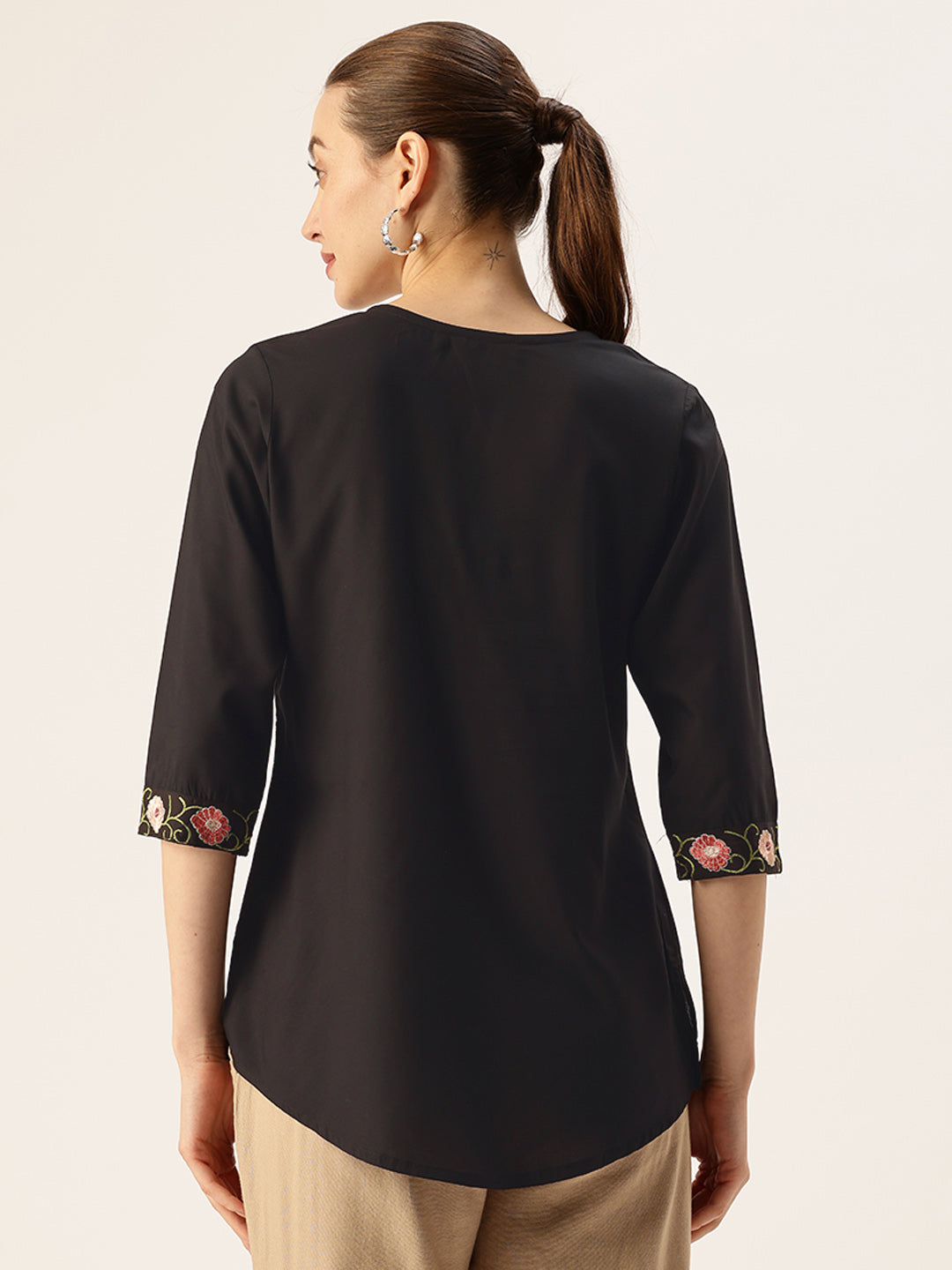 Black Floral Embroidered Tunic