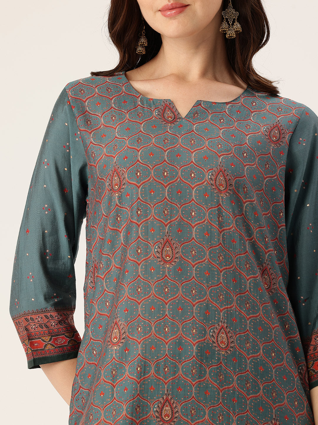 Green Printed Kurta & Trousers With Dupatta