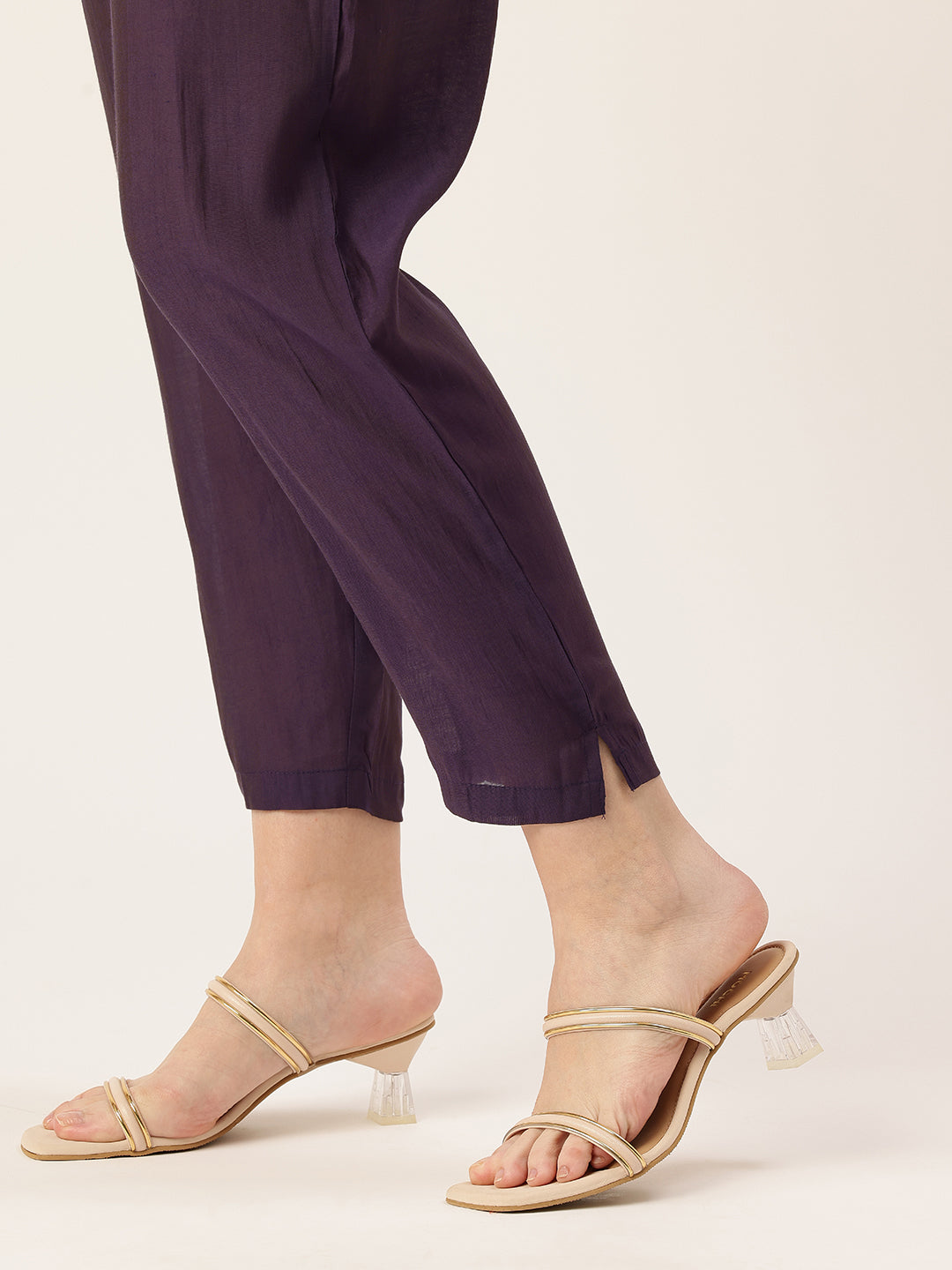 Purple Printed Kurta & Trousers With Dupatta