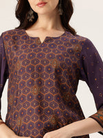 Purple Printed Kurta & Trousers With Dupatta