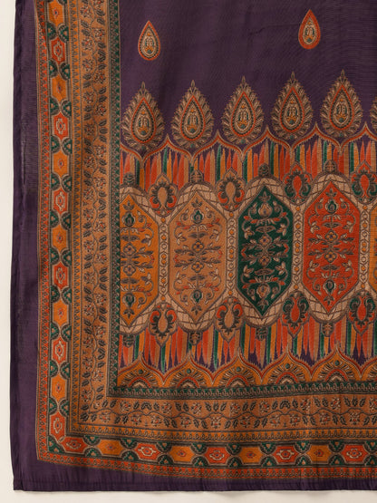 Purple Printed Kurta & Trousers With Dupatta