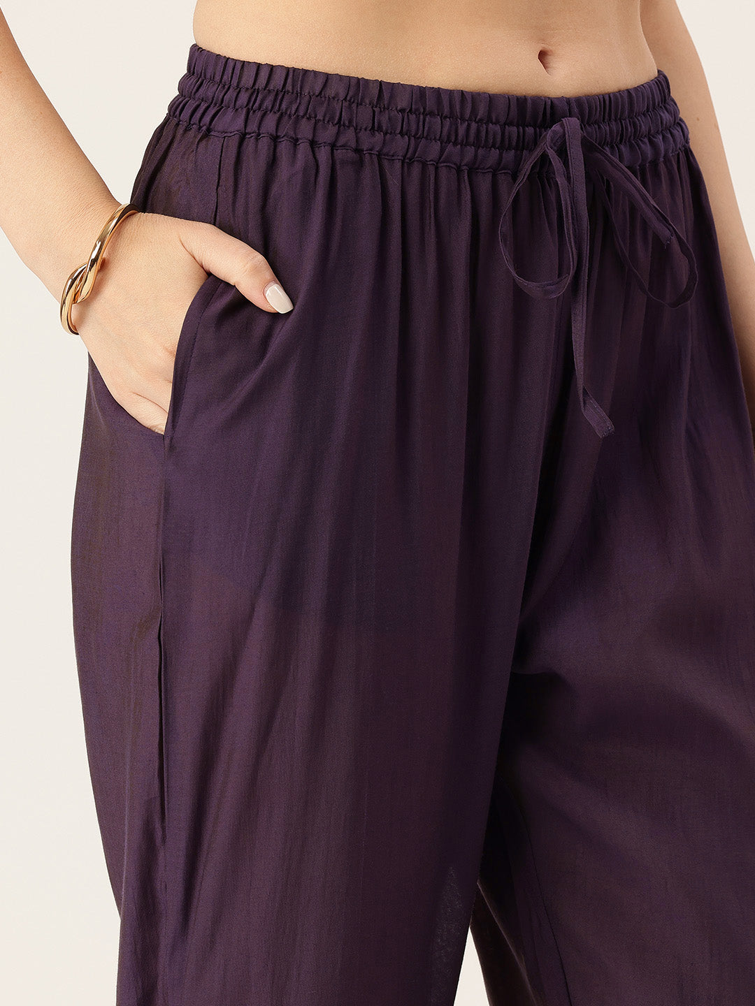 Purple Printed Kurta & Trousers With Dupatta