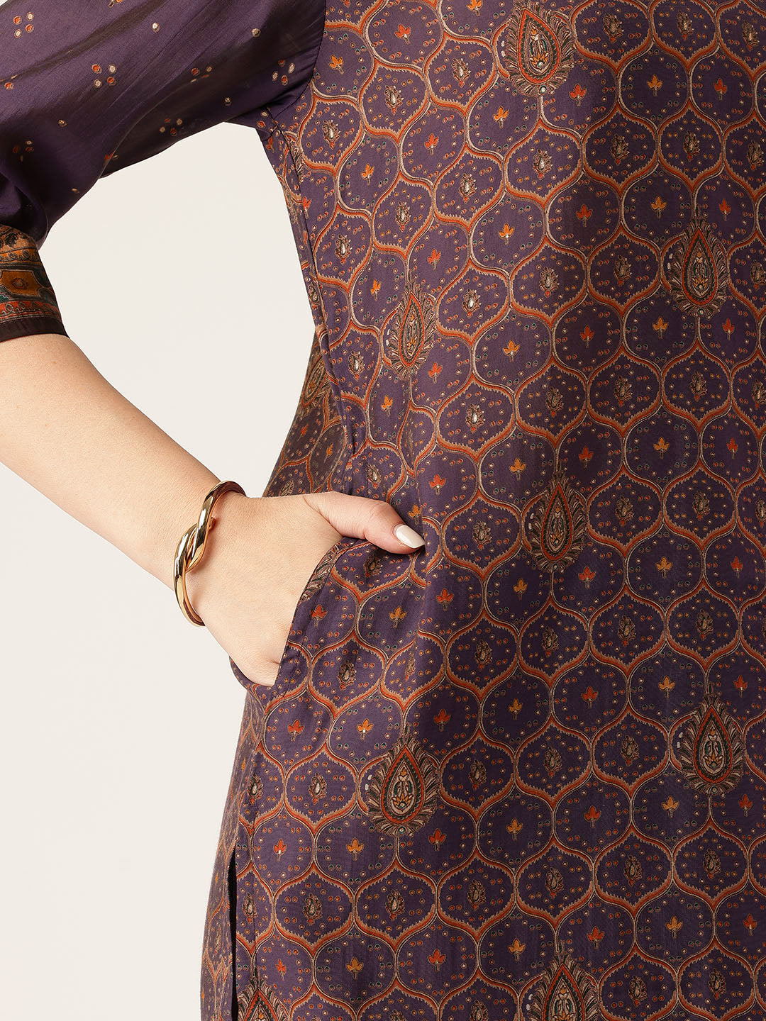 Purple Printed Kurta & Trousers With Dupatta