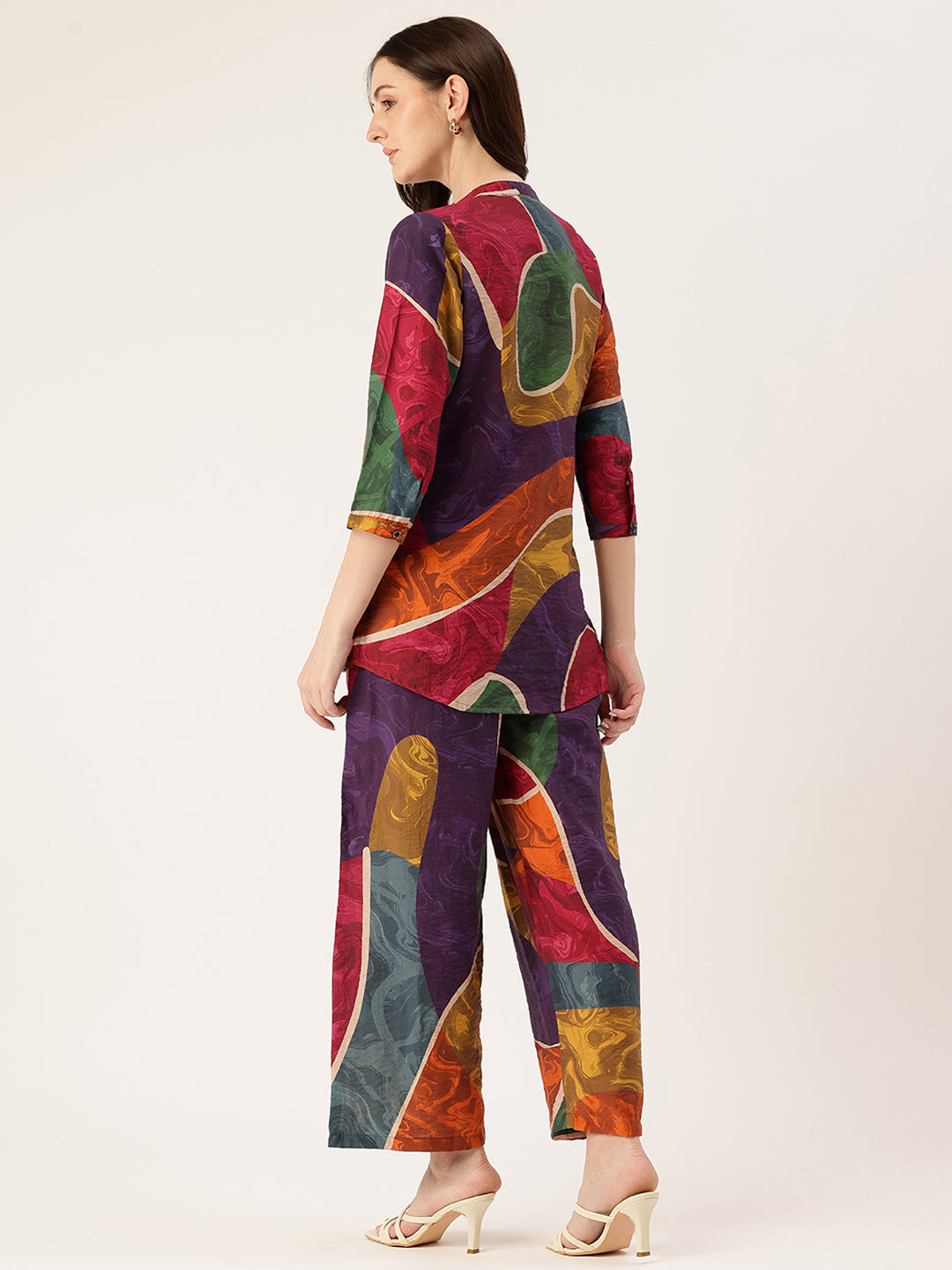 Multi Color Printed Mandarin Collar Co-Ords