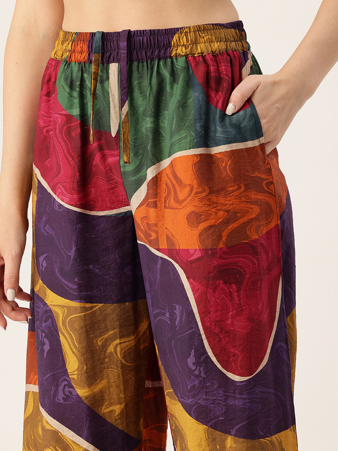 Multi Color Printed Mandarin Collar Co-Ords