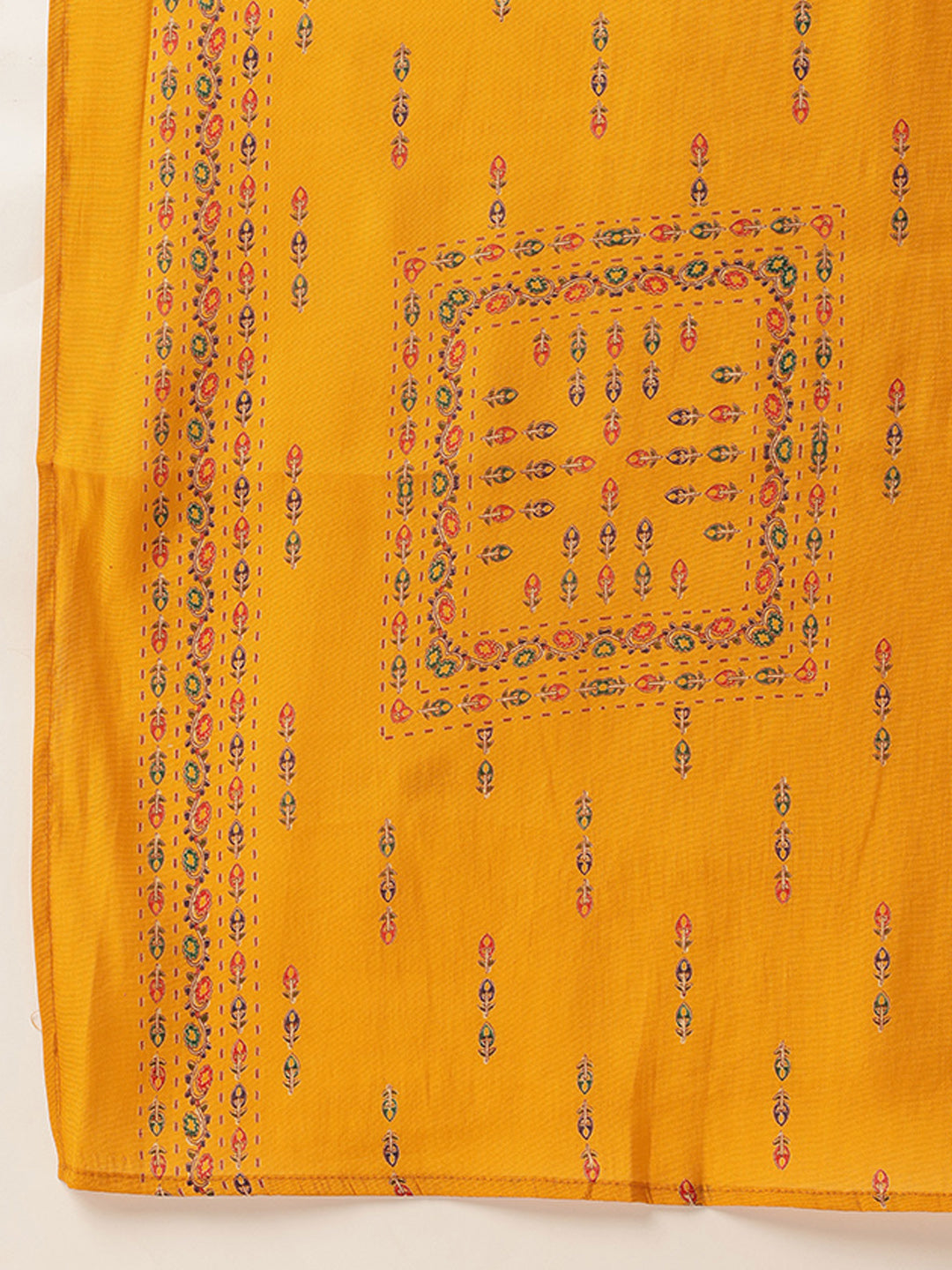 Yellow V-Neck Striped Printed Kurta & Trousers With Dupatta
