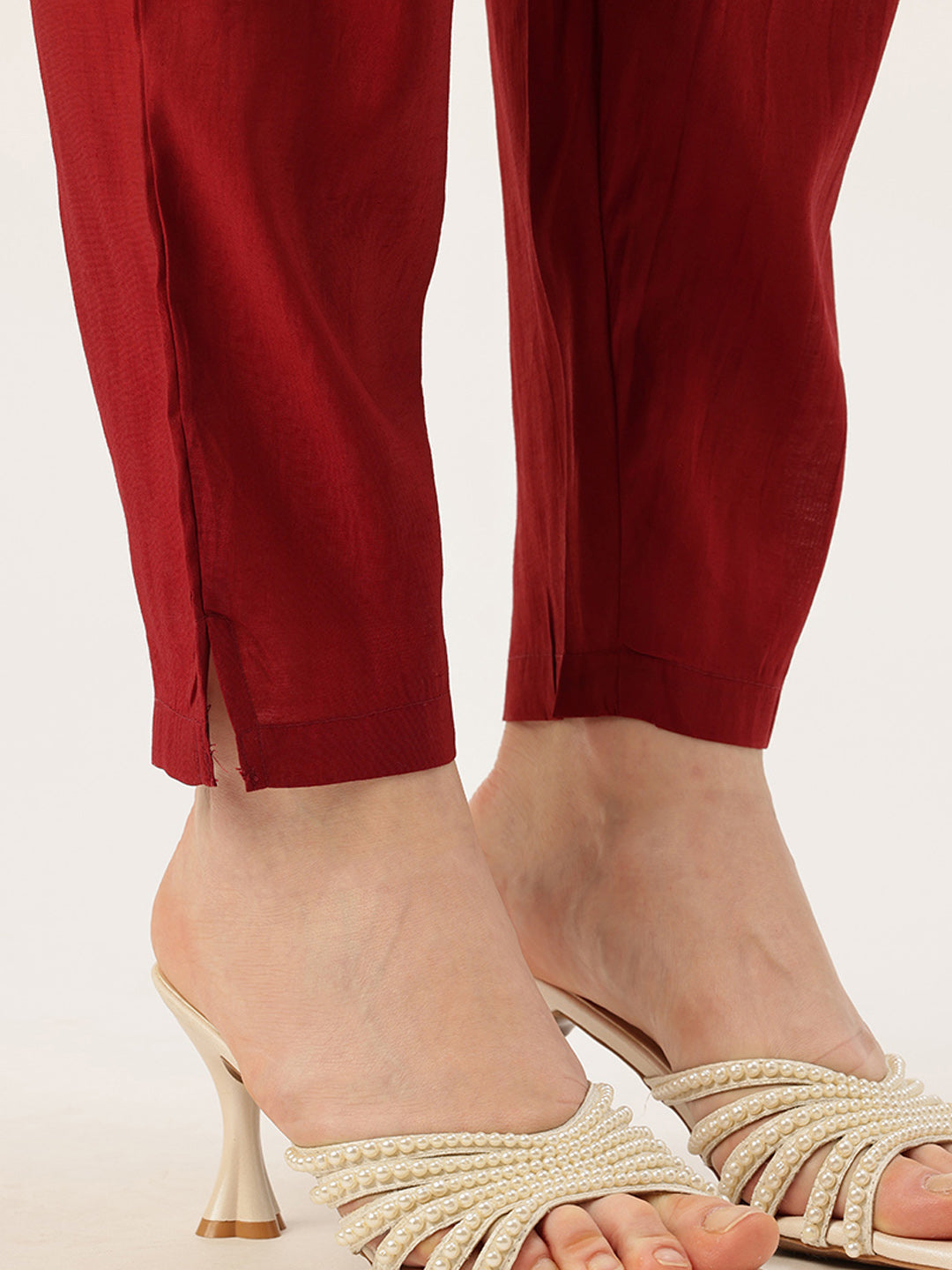 Maroon V-Neck Floral Printed Kurta & Trousers With Dupatta