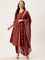 Maroon V-Neck Floral Printed Kurta & Trousers With Dupatta, Maroon, V Neck, Kurta Dupatta Set, Printed Kurta Dupatta Set