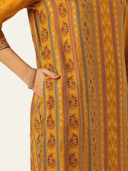 Yellow Ethnic Motifs Printed Kurta with Trousers With Dupatta