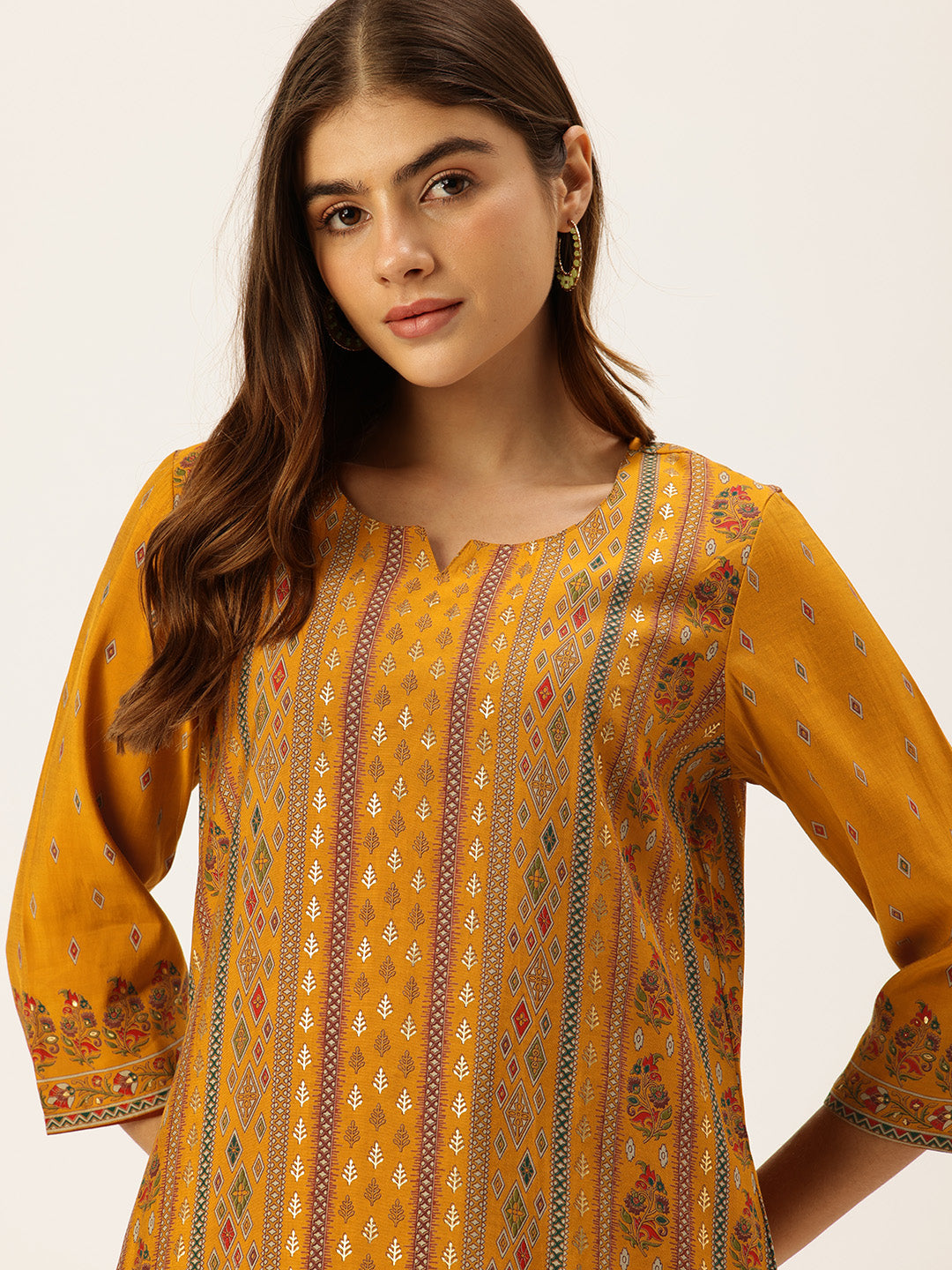 Yellow Ethnic Motifs Printed Kurta with Trousers With Dupatta