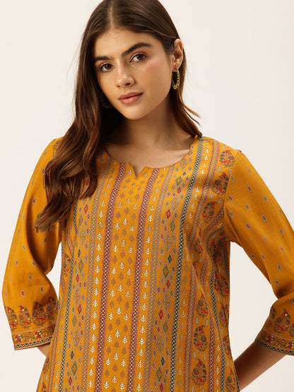 Yellow Ethnic Motifs Printed Kurta with Trousers With Dupatta
