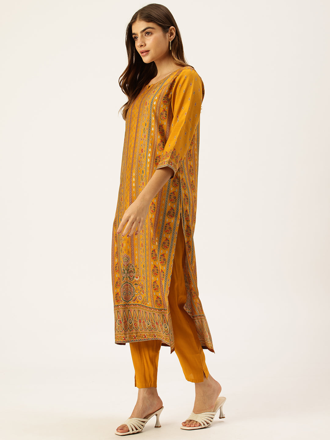 Yellow Ethnic Motifs Printed Kurta with Trousers With Dupatta