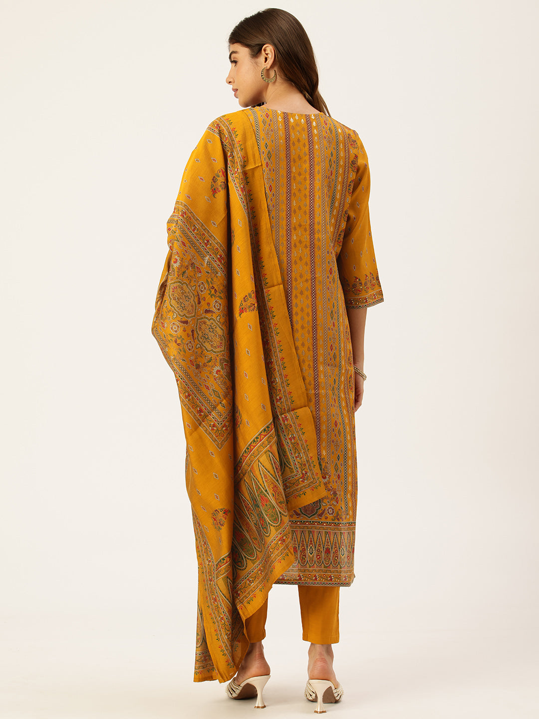 Yellow Ethnic Motifs Printed Kurta with Trousers With Dupatta