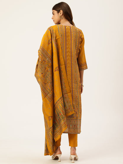 Yellow Ethnic Motifs Printed Kurta with Trousers With Dupatta