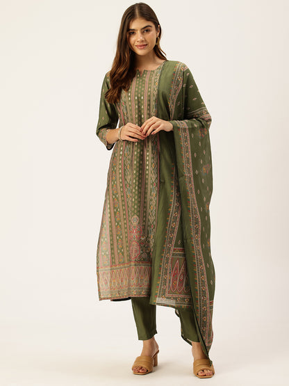 Green Ethnic Motifs Printed Kurta with Trousers With Dupatta