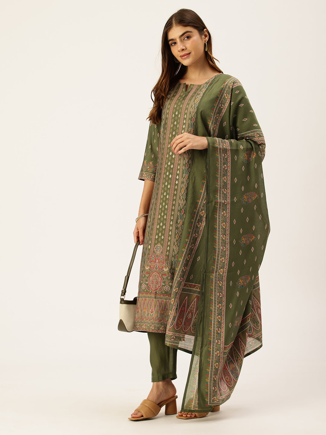 Green Ethnic Motifs Printed Kurta with Trousers With Dupatta