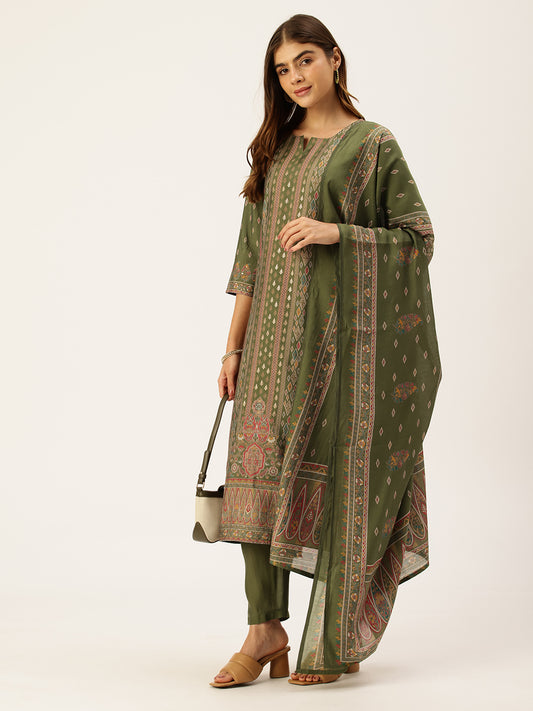 Green Ethnic Motifs Printed Kurta with Trousers With Dupatta