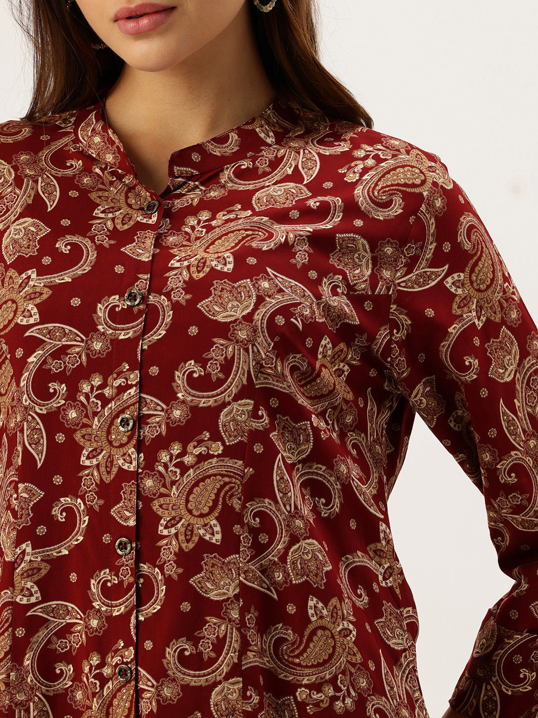 Red With Beige Printed A - Line Kurta