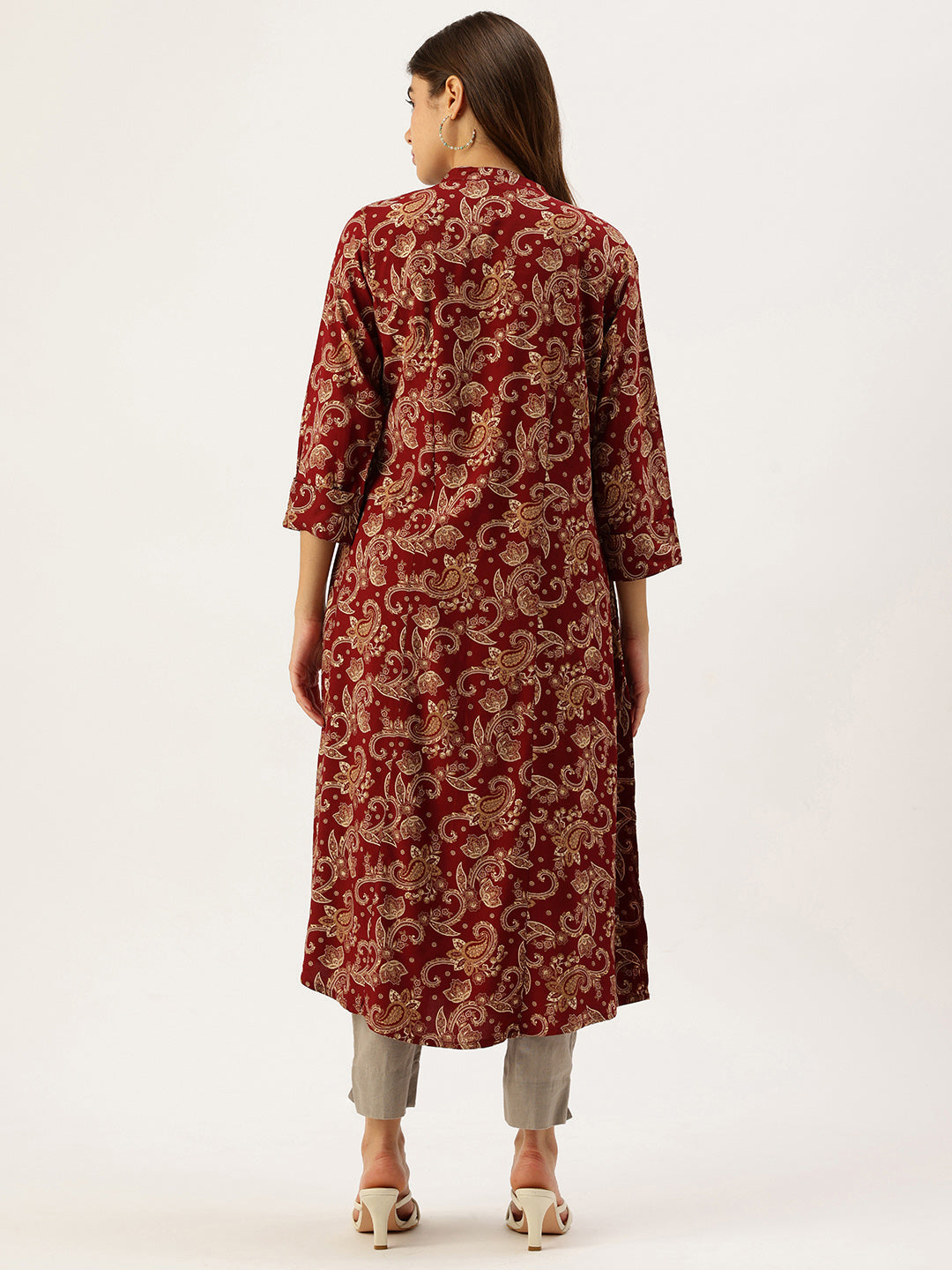 Red With Beige Printed A - Line Kurta
