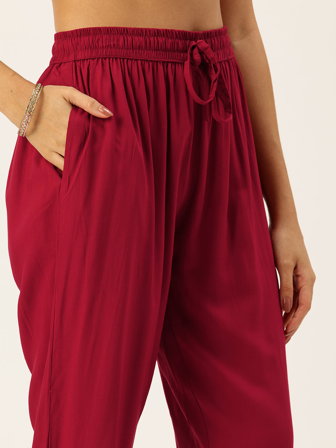 Red Printed Regular Kurta with Trouser & Dupatta