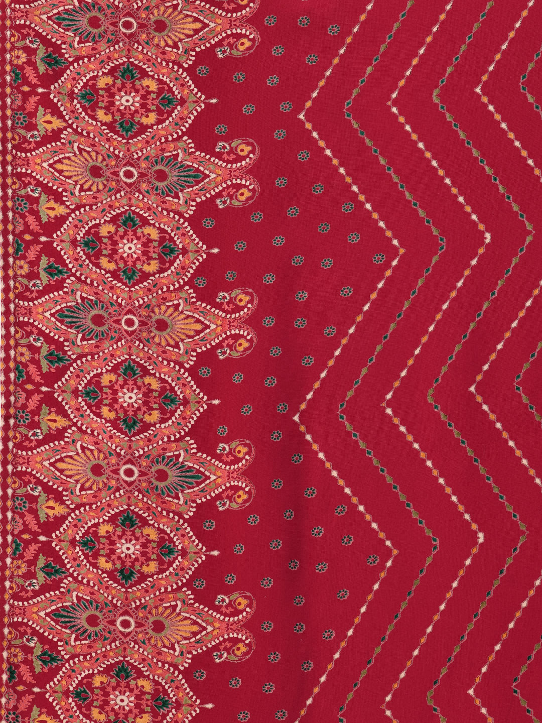 Red Printed Regular Kurta with Trouser & Dupatta