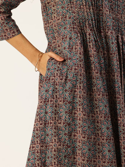 Blue Pure Cotton Printed  Kurta