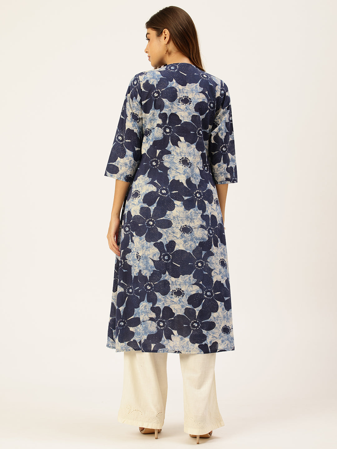 Blue Pure Cotton Floral Printed  Kurta