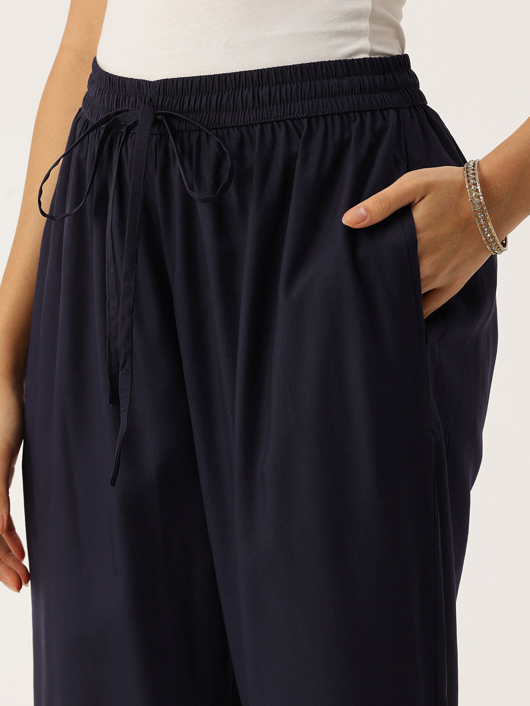 Navy High-Rise Trousers