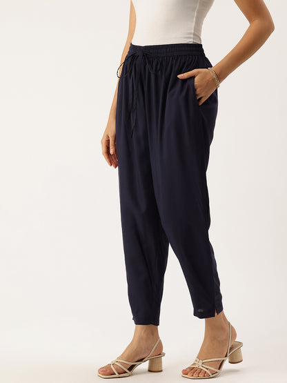 Navy High-Rise Trousers