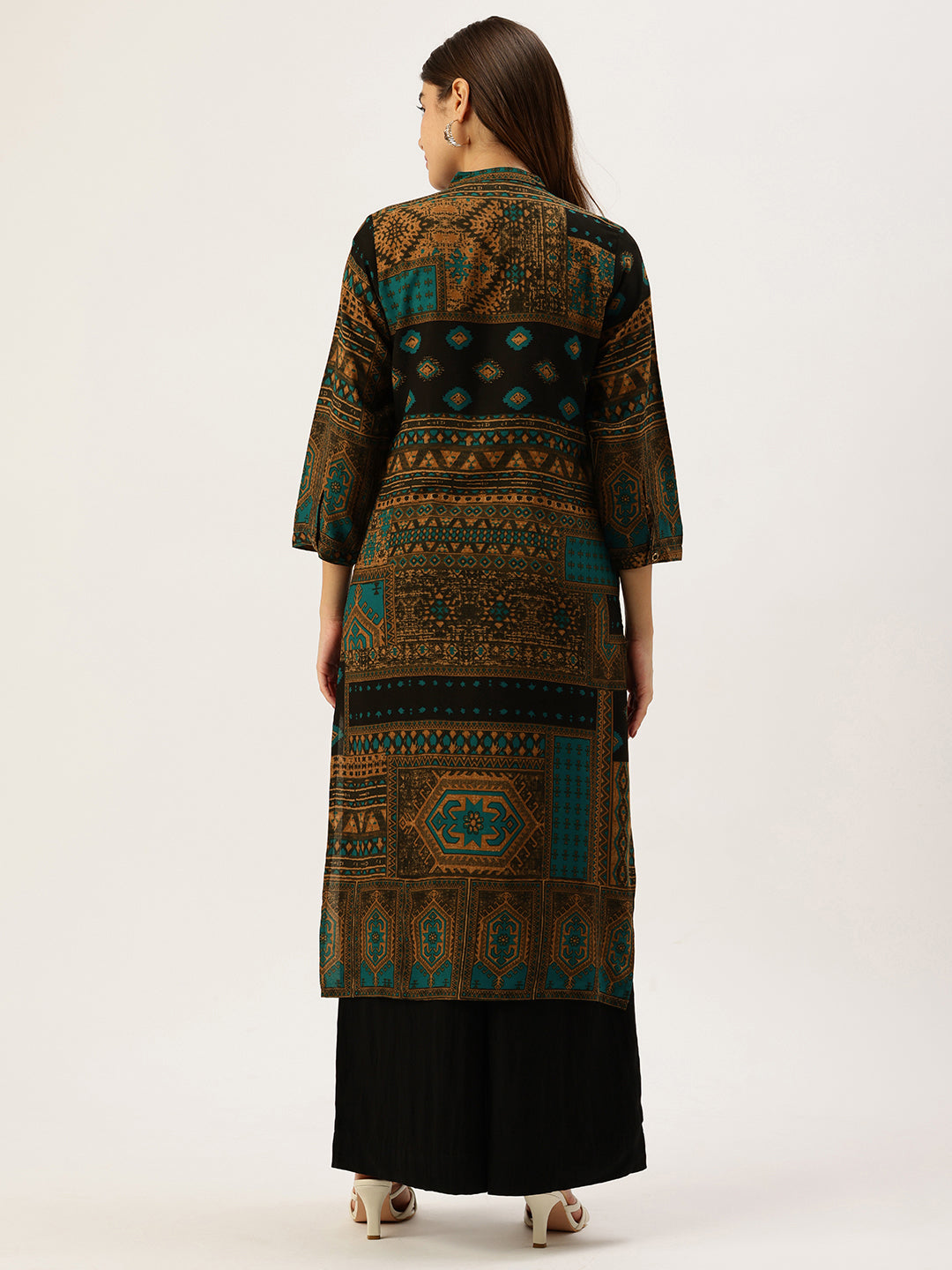 Blue Printed Mandarin Collar Kurta
