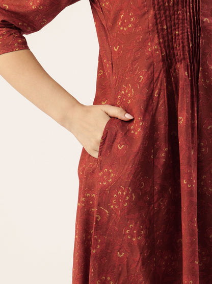 Red Floral Printed Kurta