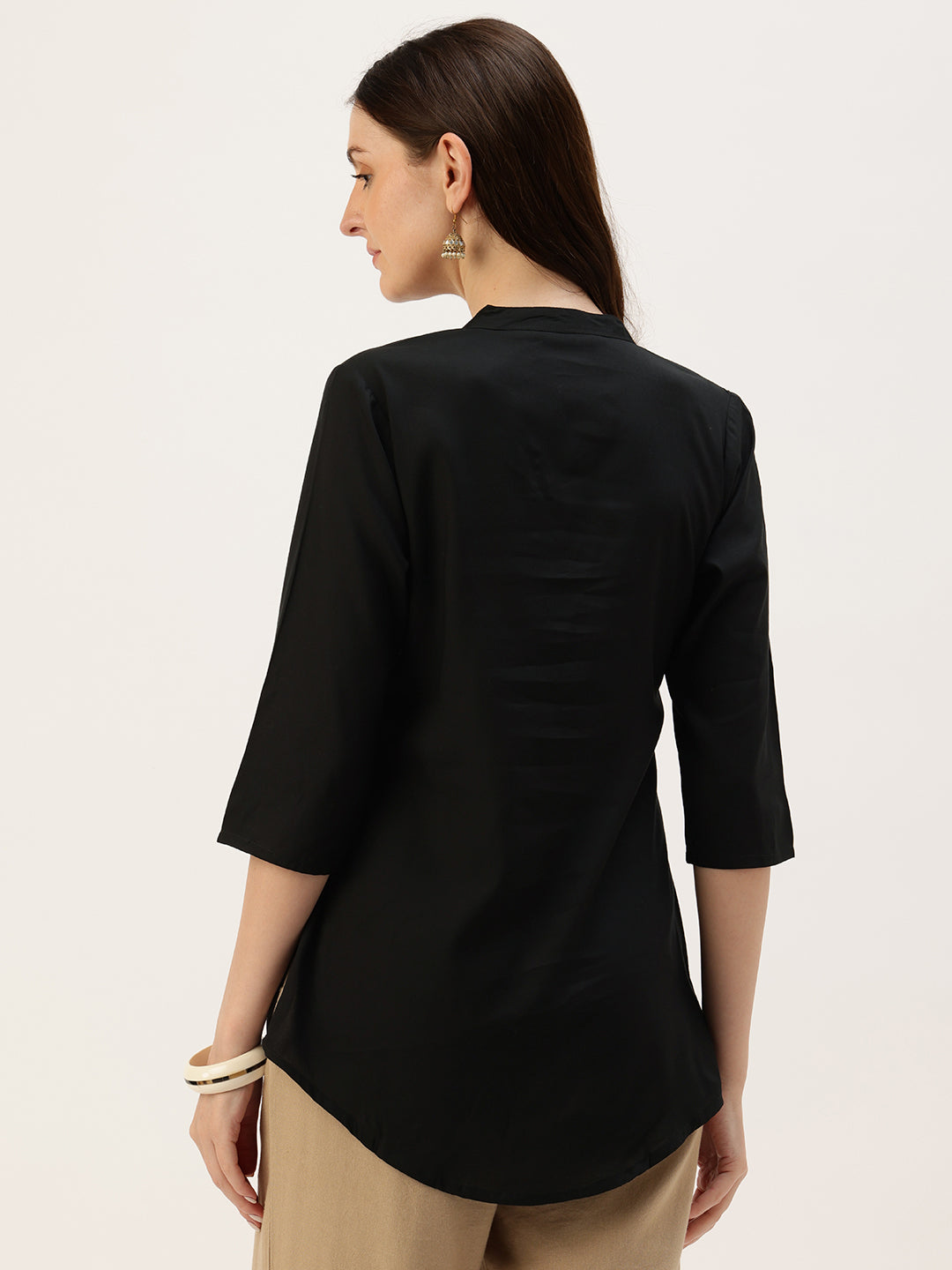 Black With Beige Embroidered Ethnic Tunic
