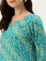 Green Bandhani Printed Straight Kurta
