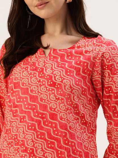 Pink Bandhani Printed Straight Kurta
