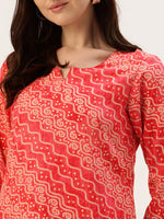 Pink Bandhani Printed Straight Kurta
