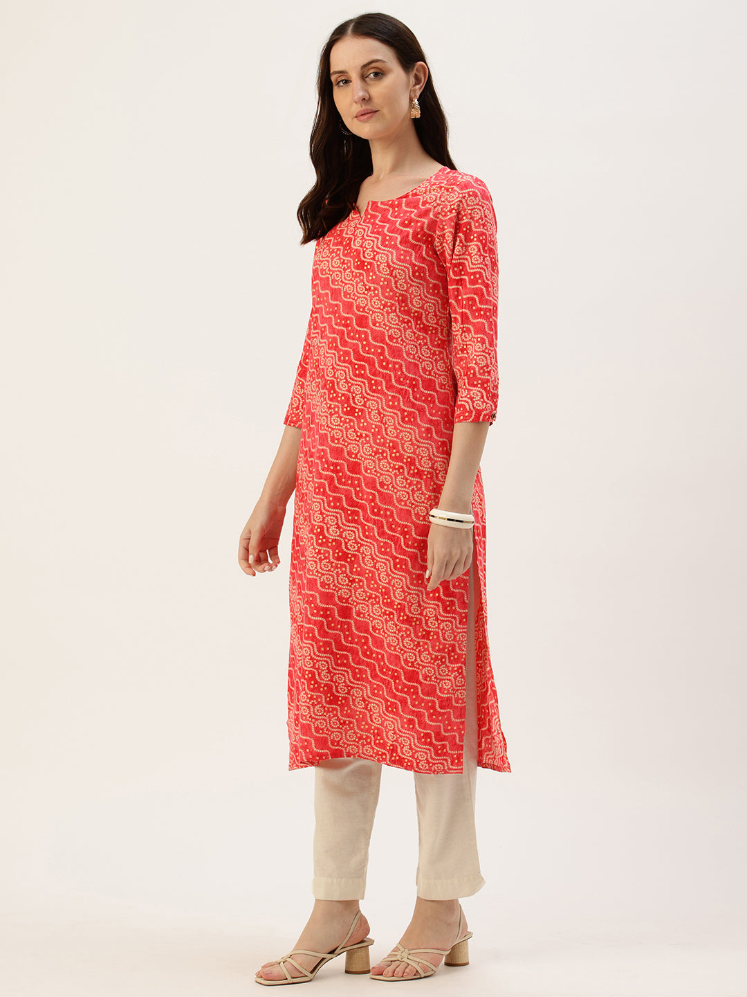 Pink Bandhani Printed Straight Kurta