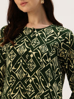 Green Geometric Printed A-Line Kurta