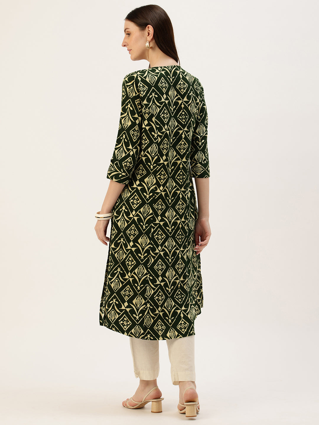 Green Geometric Printed A-Line Kurta