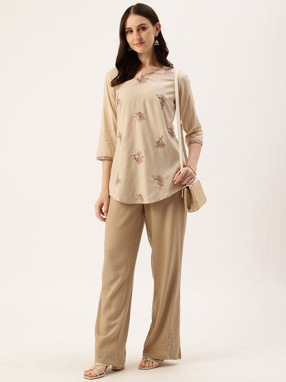Beige Embroidered Ethnic Tunic