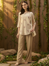 Beige Embroidered Ethnic Tunic