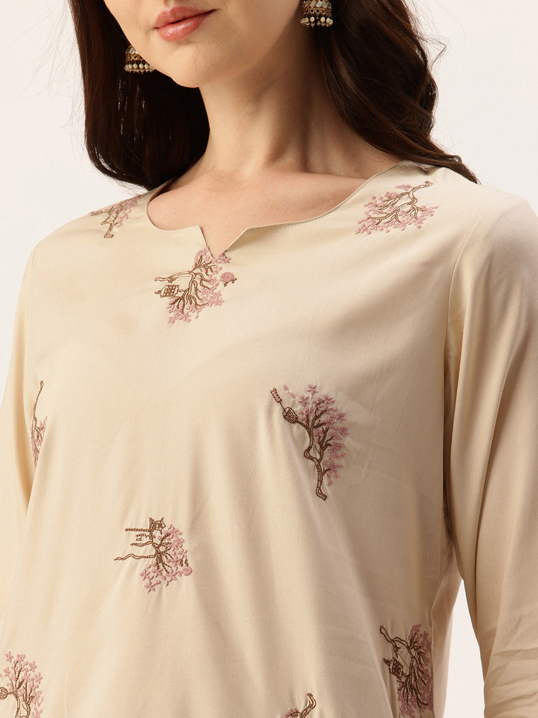 Beige Embroidered Ethnic Tunic