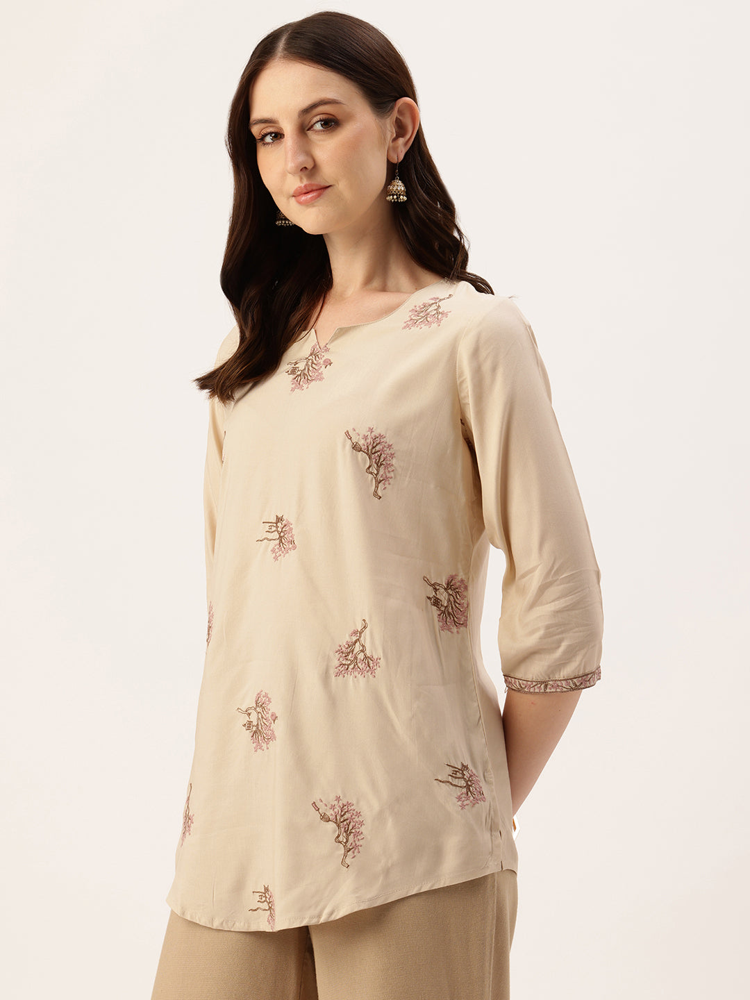 Beige Embroidered Ethnic Tunic