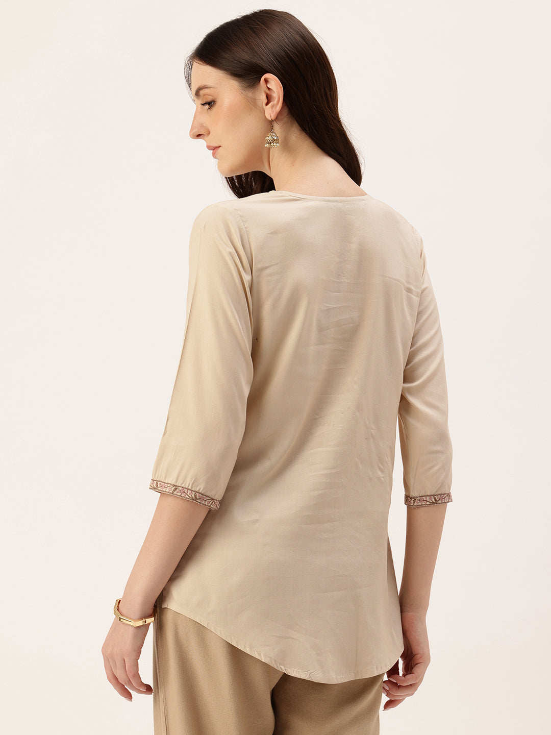Beige Embroidered Ethnic Tunic
