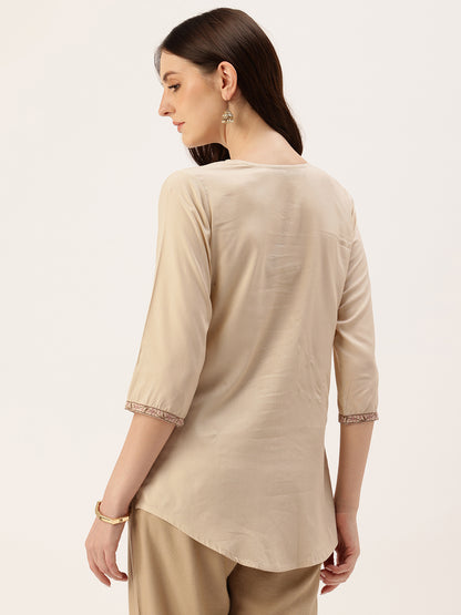 Beige Embroidered Ethnic Tunic
