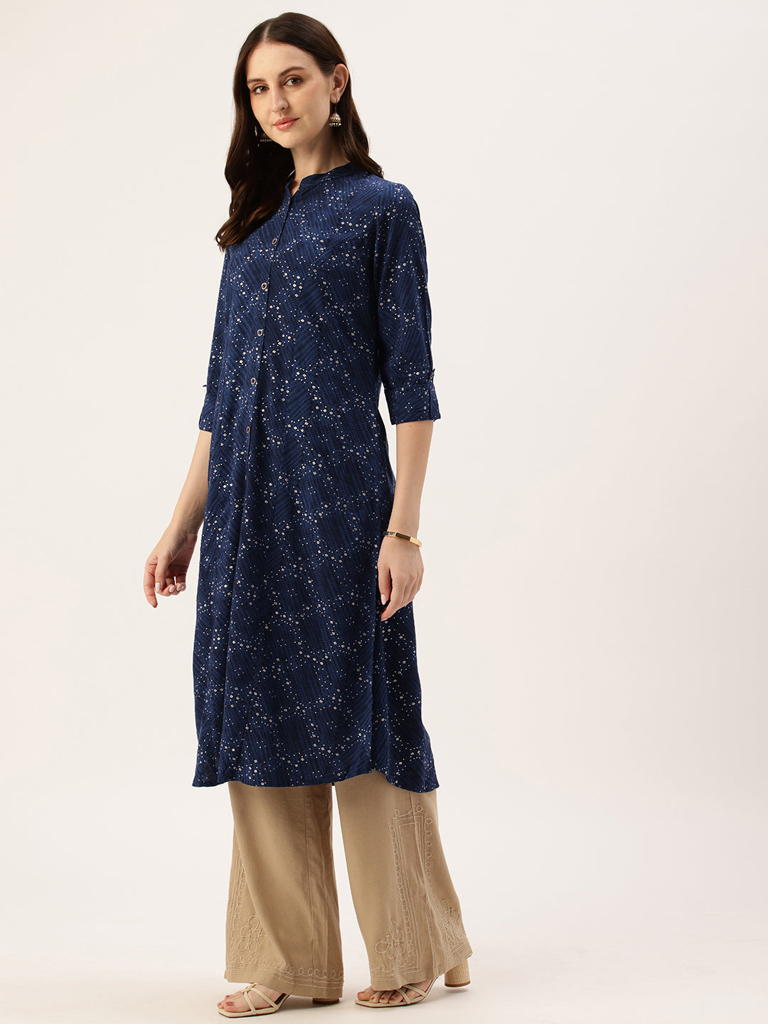 Navy Blue Printed A-Line Kurta