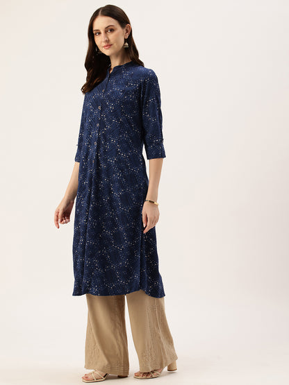 Navy Blue Printed A-Line Kurta