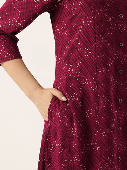 Fuchsia Printed A-Line Kurta