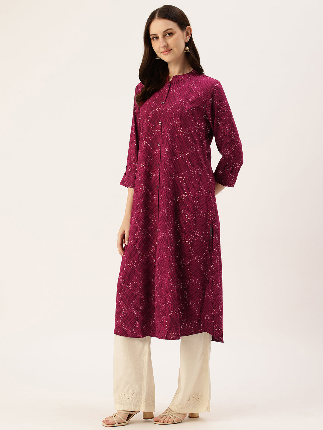 Fuchsia Printed A-Line Kurta